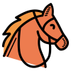 Simple illustration of a horse's head in orange and black.